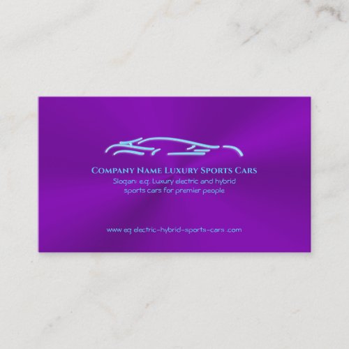 Luxury Car logo - Ice Blue Sportscar on purple Business Card