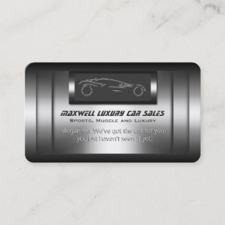 Luxury Car Sales - faux metal, silver sportscar Business Card