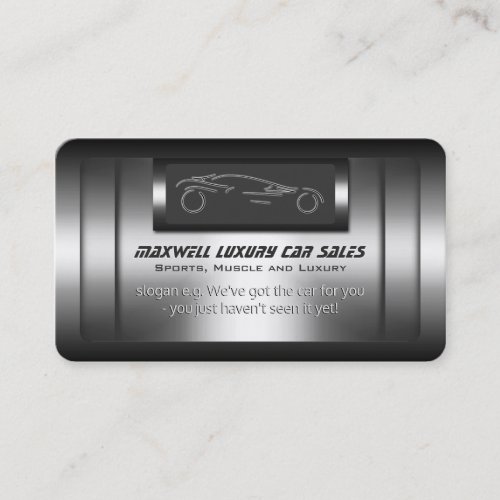 Luxury Car Sales - faux metal, silver sportscar Business Card