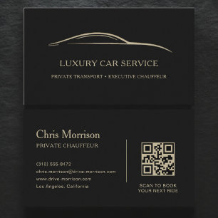 Luxury Car Service QR Code Black & Gold Business Card