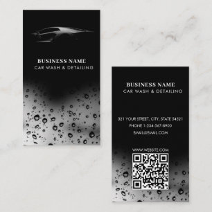 Luxury Car Wash Automotive Cleaning QR Code Black Business Card