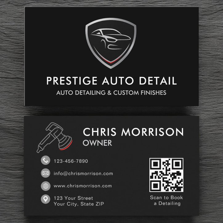 Luxury Car Wash QR Code Auto Detailing Service Business Card