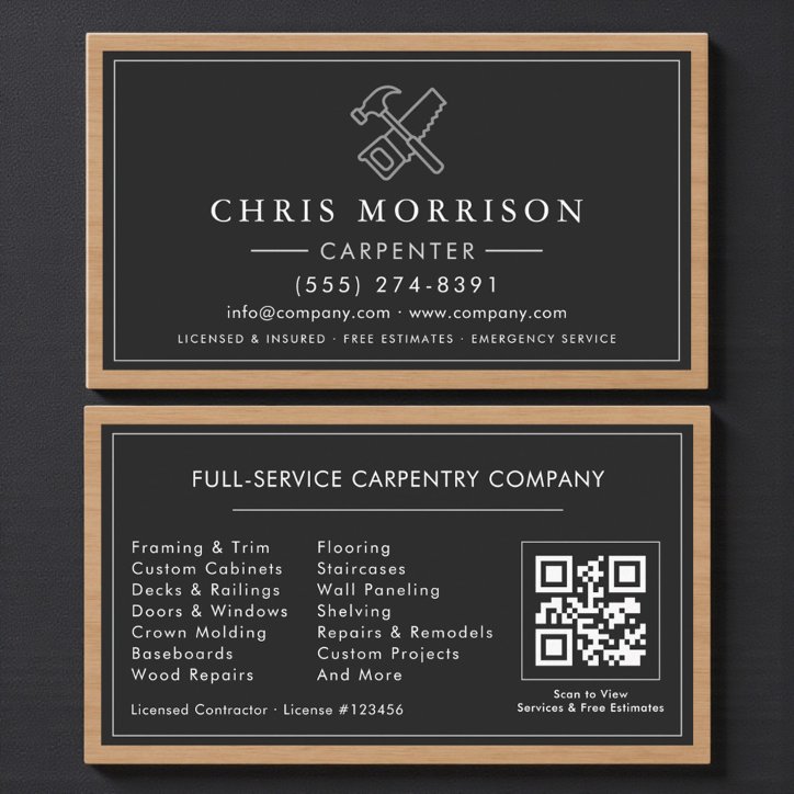 Luxury Carpenter Carpentry QR Code Business Card