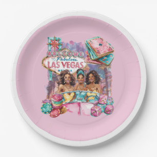 Luxury Casino Bachelorette Afro Girls Illustration Paper Plates