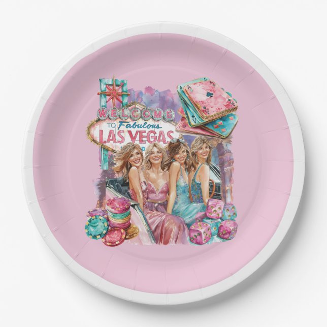 Luxury Casino Bachelorette Girls Illustration Paper Plates (Front)