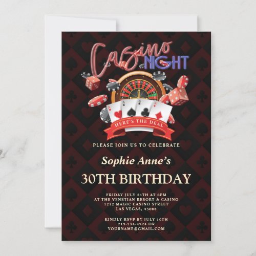 Luxury Casino Night Vegas 30th Birthday Party Invitation