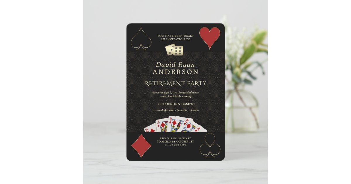 Luxury Casino Vegas Poker Retirement Party Invitation | Zazzle