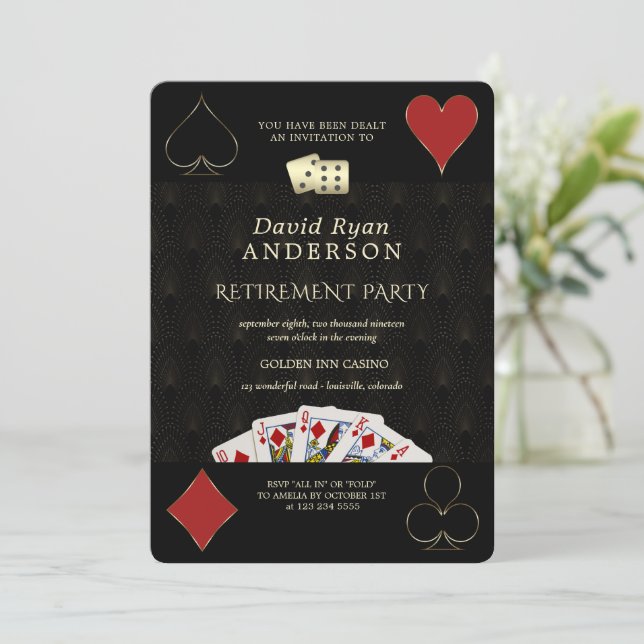 Luxury Casino Vegas Poker Retirement Party Invitation (Standing Front)