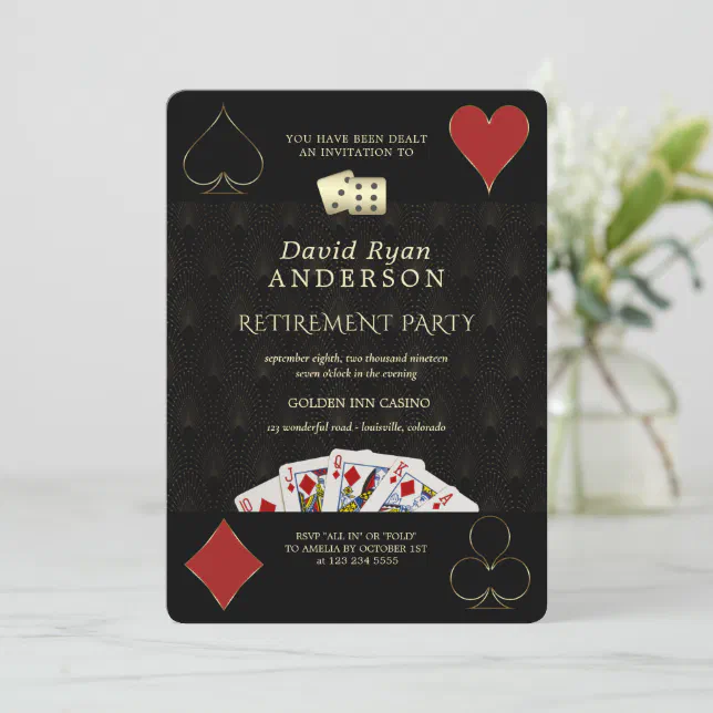 Luxury Casino Vegas Poker Retirement Party Invitation | Zazzle