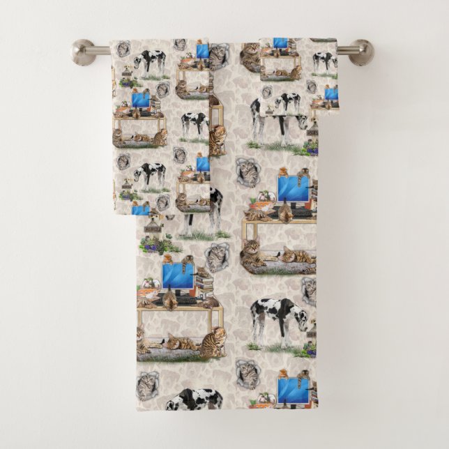 Luxury Cat & Dog repeat design Bath Towel Set (Insitu)