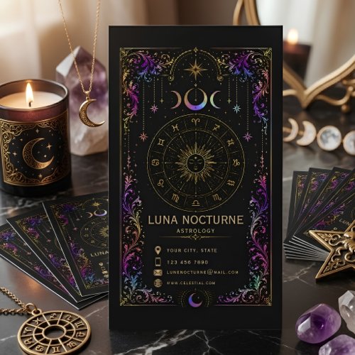 Luxury Celestial Astrology Mystic Zodiac Reader QR Business Card
