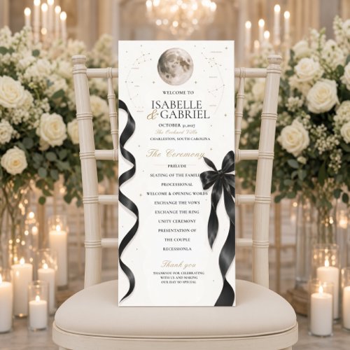 Luxury Celestial Moon Black Bow Wedding Program