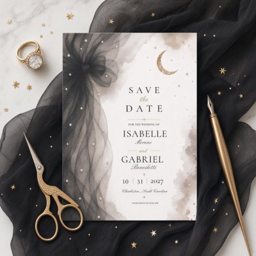 Luxury Celestial Moon Save the Date Card Black