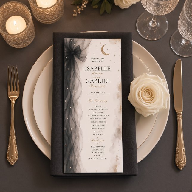 Luxury Celestial Moon Wedding Program Black (Creator Uploaded)