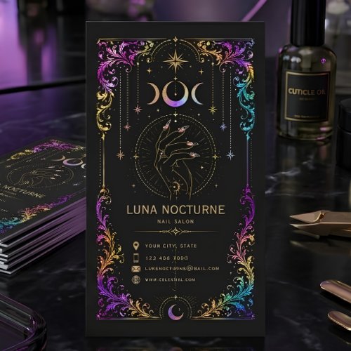 Luxury Celestial Nail Salon Moon QR Code Beauty  Business Card