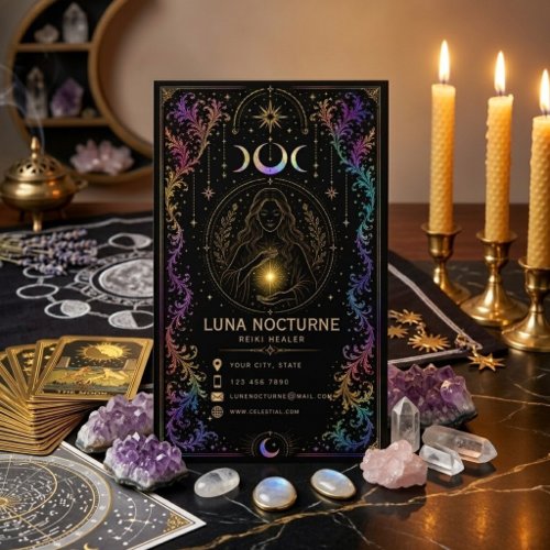 Luxury Celestial Reiki Healer Mystic Spiritual QR  Business Card