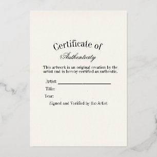 Luxury Certificate of Authenticity Sticker Ivory Foil Holiday Card