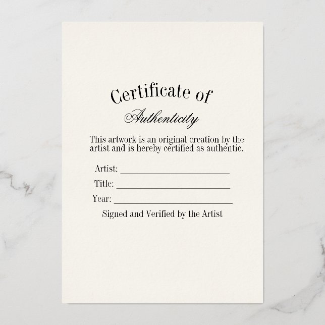 Luxury Certificate of Authenticity Sticker | Ivory Foil Holiday Card (Front)