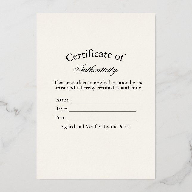 Luxury Certificate of Authenticity Sticker | Ivory Foil Holiday Card (Front)