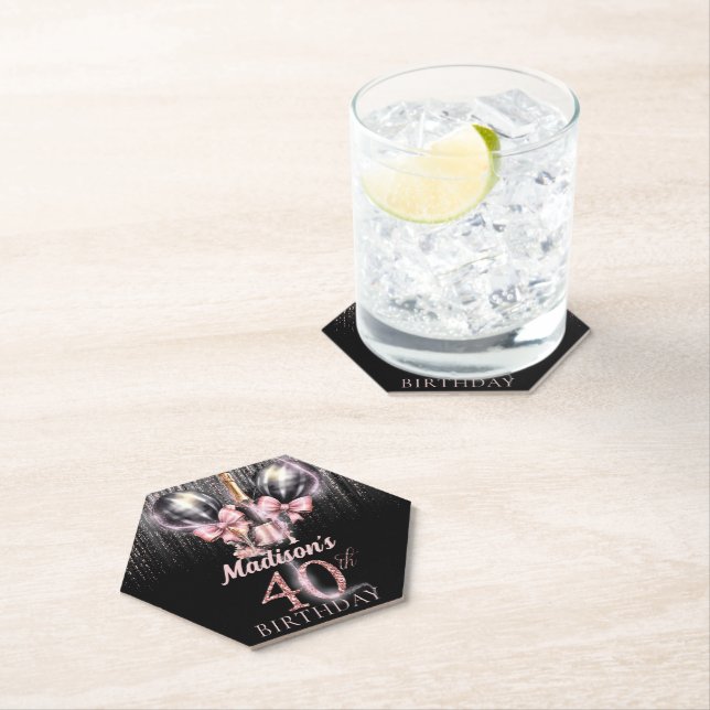 Luxury Champagne 40th Birthday Personalized Paper Coaster (Insitu)