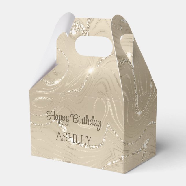 Luxury Champagne Background Beige Glitter Favor Boxes (Front Side)