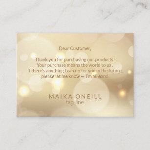 Luxury Champagne Bokeh thank you for your purchase Business Card