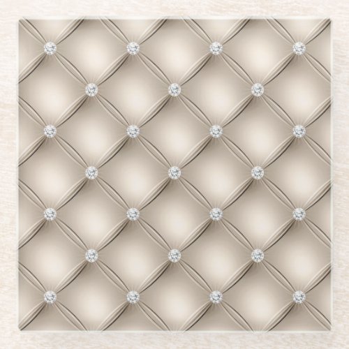 Luxury Champagne Diamond Tufted Pattern Glass Coaster