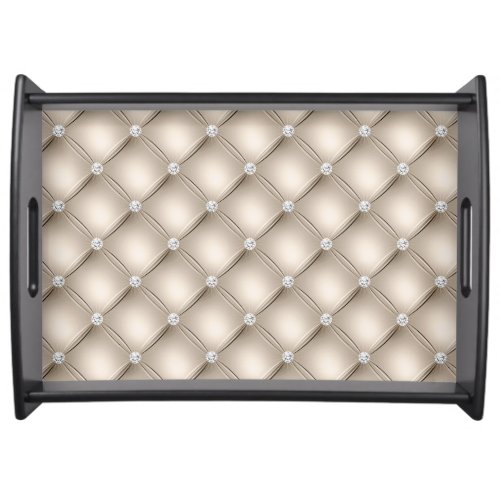 Luxury Champagne Diamond Tufted Pattern Serving Tray