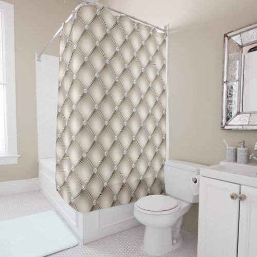 Luxury Champagne Diamond Tufted Pattern Shower Curtain