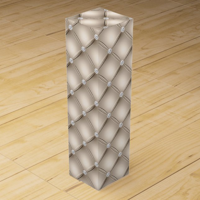Luxury Champagne Diamond Tufted Pattern Wine Box (Front)