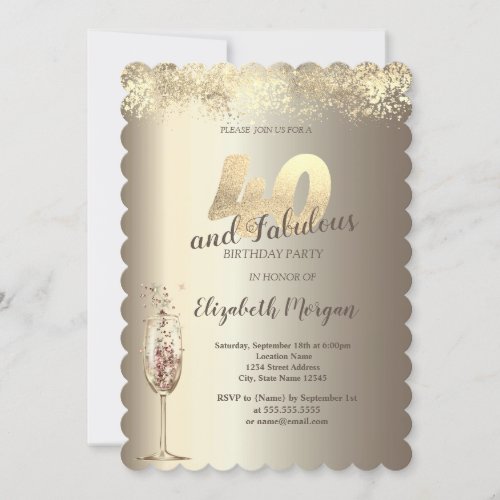 Luxury Champagne Glass Gold Confetti 40th Birthday Invitation