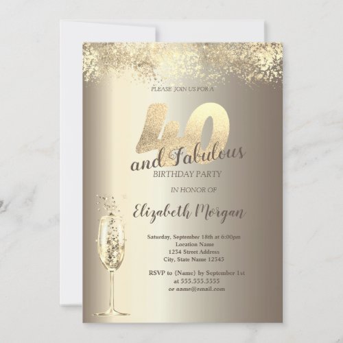 Luxury Champagne Glass Gold Confetti 40th Birthday Invitation