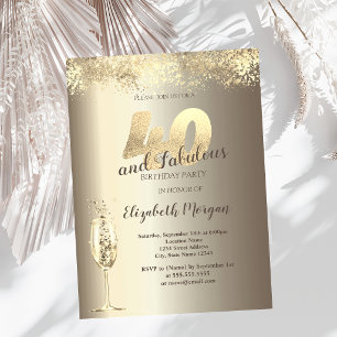 Luxury Champagne Glass Gold Confetti 40th Birthday Invitation