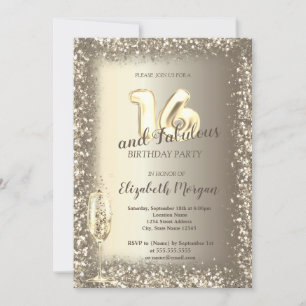 Luxury Champagne Glass Gold Confetti Frame 16th Invitation