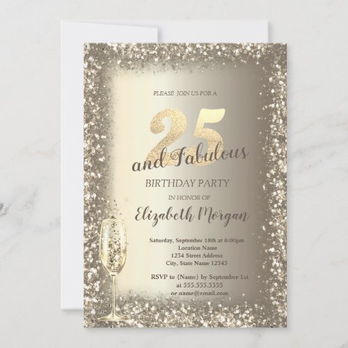 Luxury Champagne Glass Gold Confetti Frame 25th  Invitation