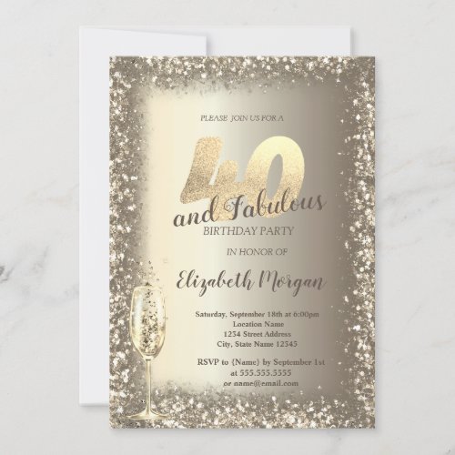 Luxury Champagne Glass Gold Confetti Frame 40th  Invitation