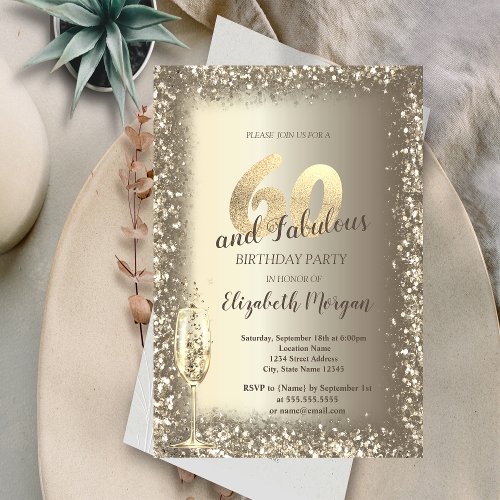 Luxury Champagne Glass Gold Confetti Frame 60th  Invitation