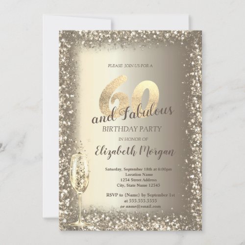 Luxury Champagne Glass Gold Confetti Frame 60th  Invitation