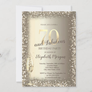 Luxury Champagne Glass Gold Confetti Frame 70th Invitation