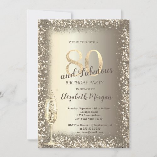 Luxury Champagne Glass Gold Confetti Frame 80th  Invitation