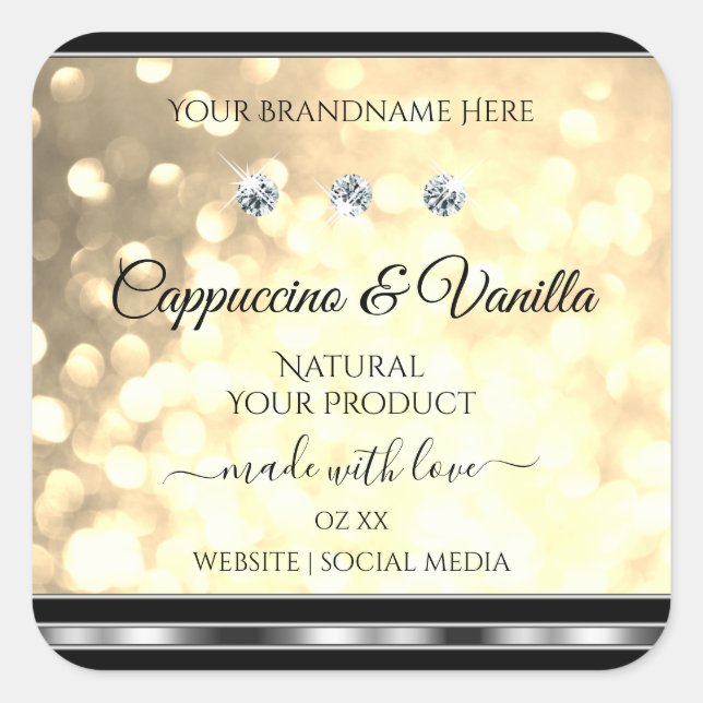 Luxury Champagne Glitter Product Labels Diamonds (Front)