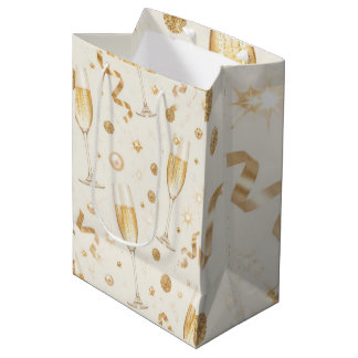Luxury Champagne Gold Confetti Pattern | Elegant C Medium Gift Bag