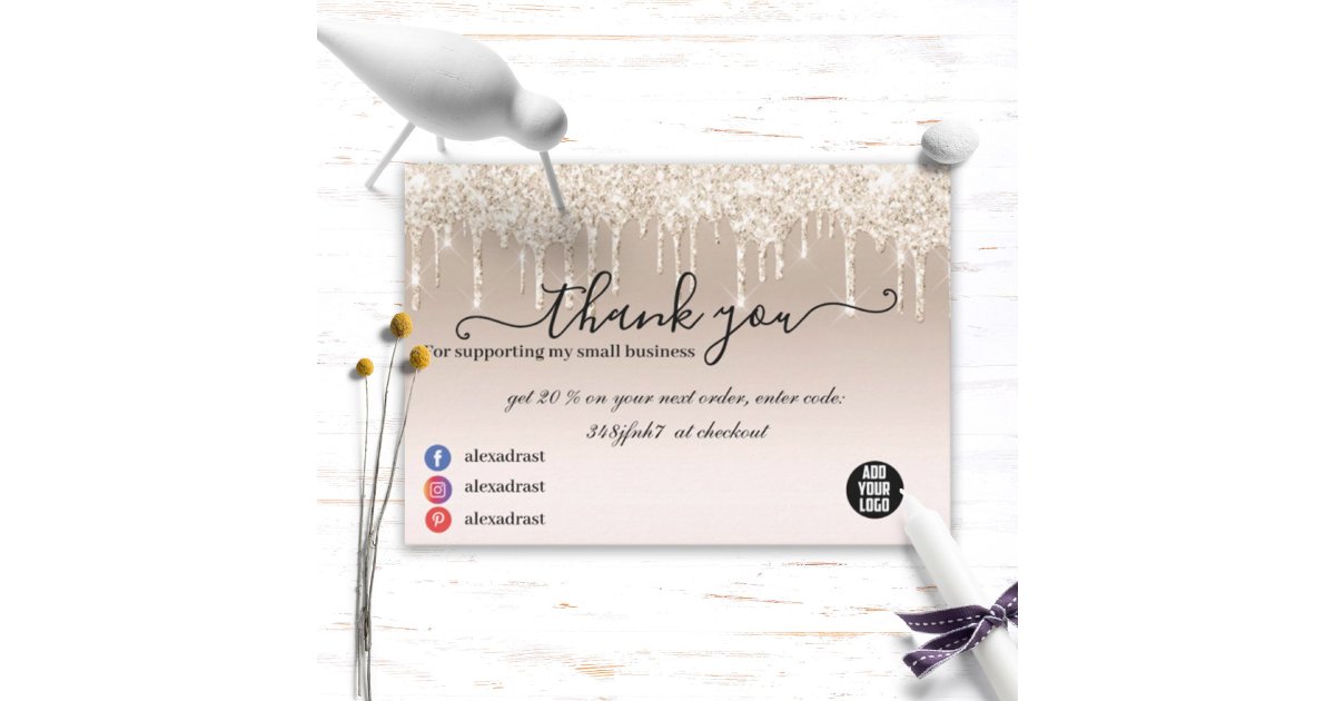 Luxury Champagne Gold Dripping Glitter Business Thank You Card | Zazzle