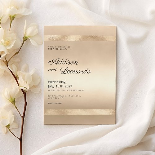 Luxury champagne gold glam minimalist wedding invitation