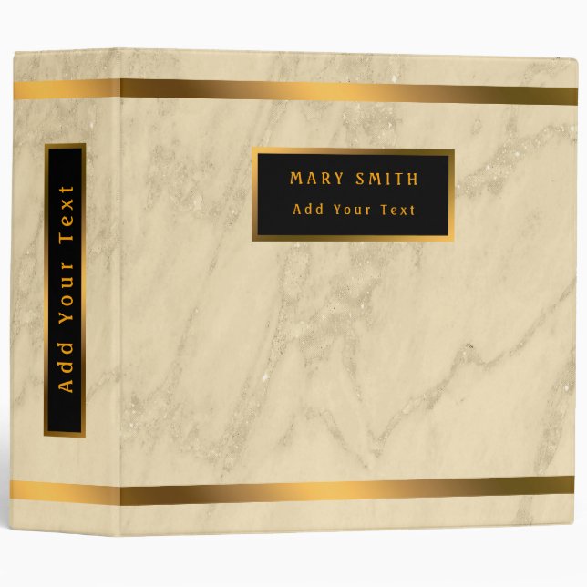 Luxury Champagne Gold Glitter Marble Customize 3 Ring Binder (Front/Spine)