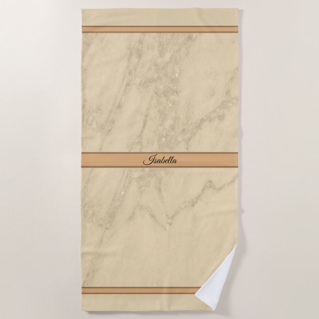 Luxury Champagne Gold Glitter Marble Customize Beach Towel (Front)