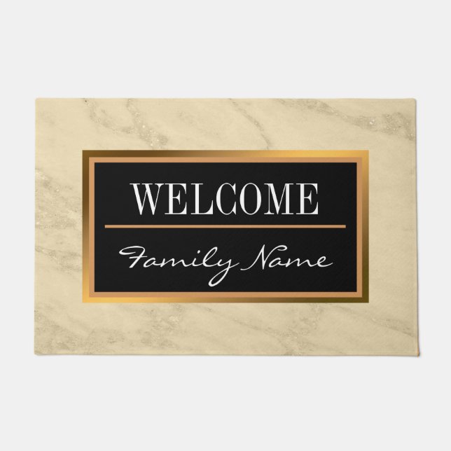 Luxury Champagne Gold Glitter Marble Customize Doormat (Front)