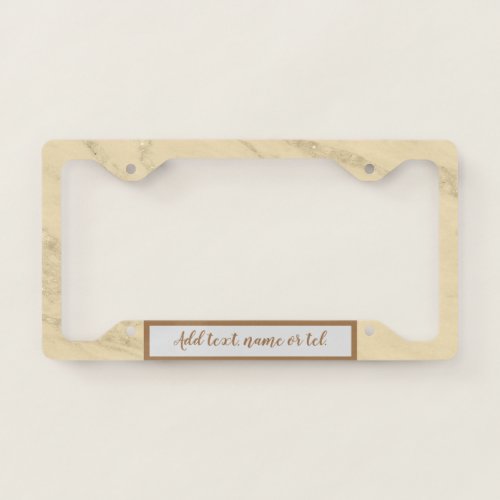 Luxury Champagne Gold Glitter Marble Customize License Plate Frame