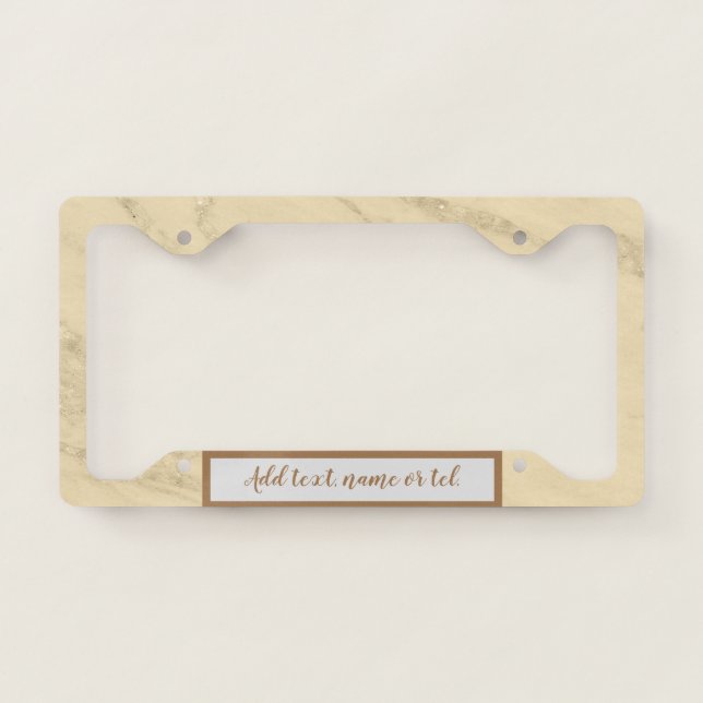 Luxury Champagne Gold Glitter Marble Customize License Plate Frame (Front)