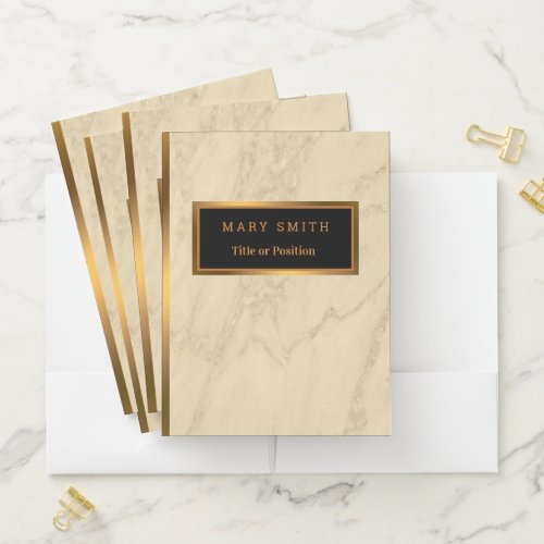 Luxury Champagne Gold Glitter Marble Customize Pocket Folder
